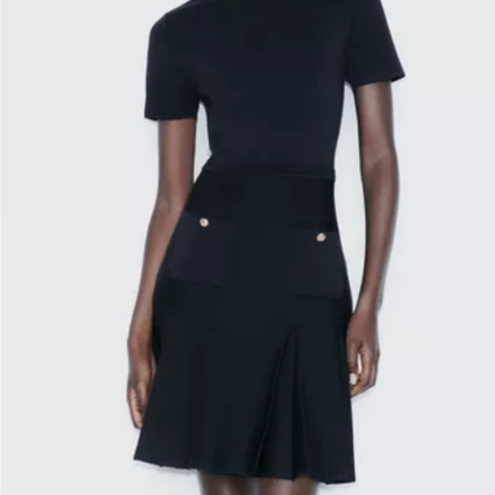 Zara Black Short Sleeve Dress with Gold Buttons